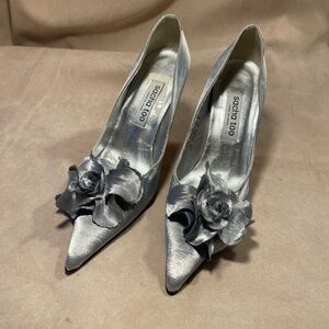 Sacha Too Silver Women's Heels with Floral Accent